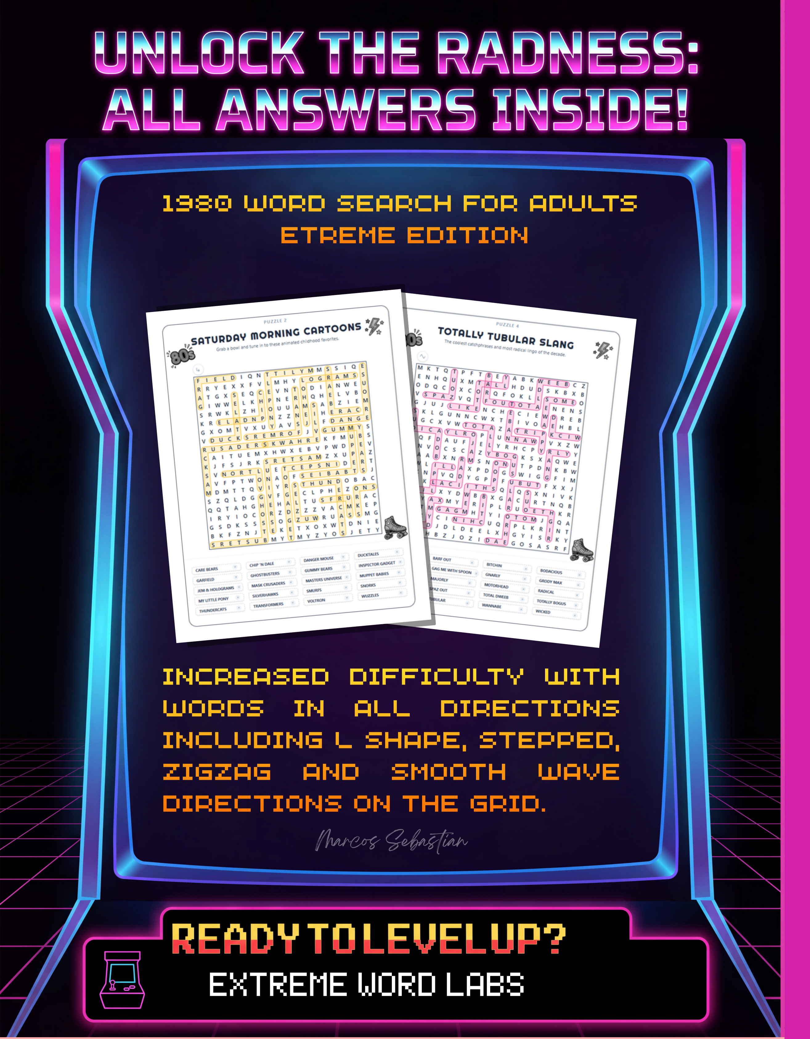 1980s Word Search for Adults Extreme Edition - Back Cover