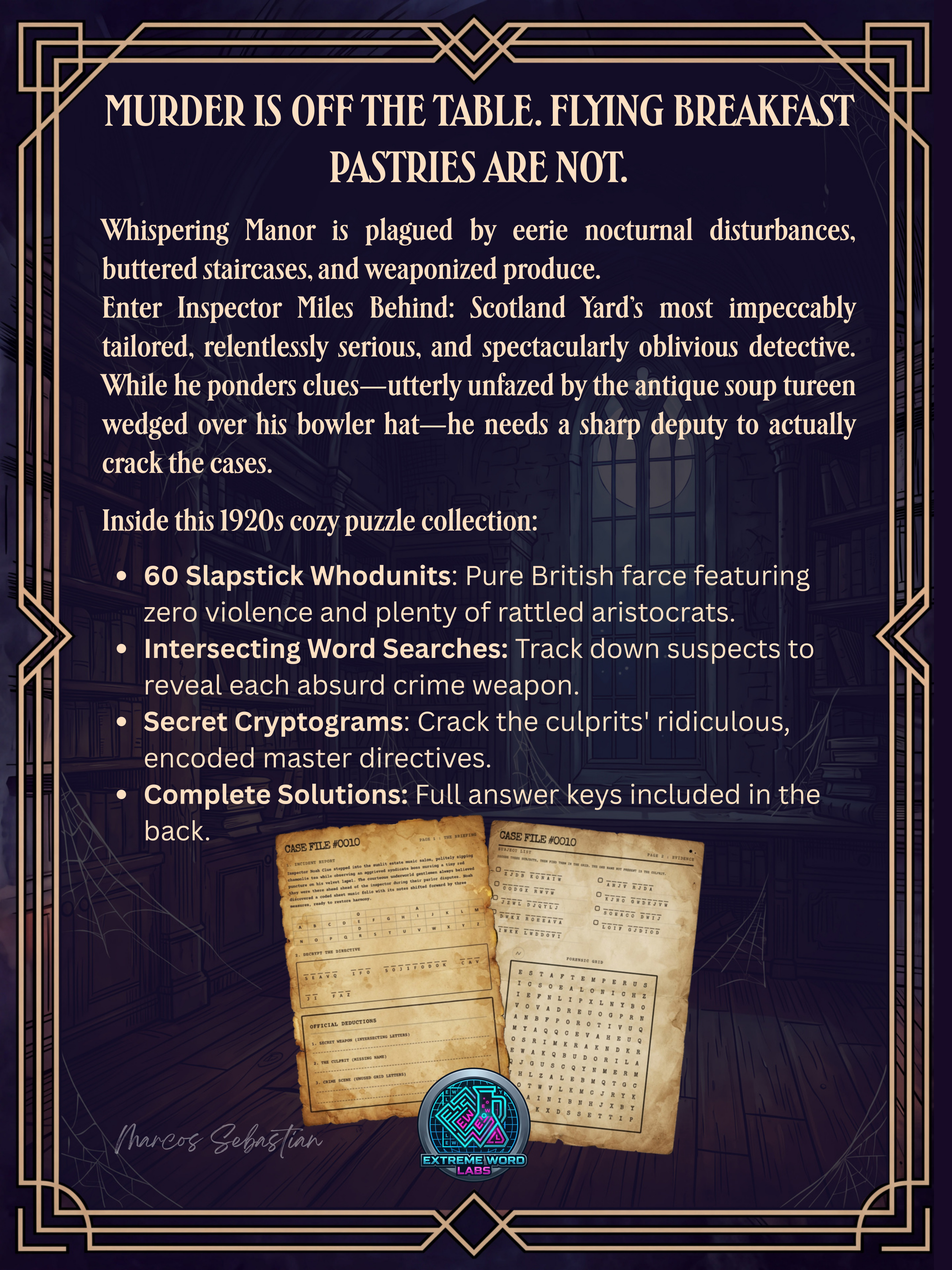 The Whispering Manor Mysteries : A Miles Behind Mystery Puzzle Book - Back Cover
